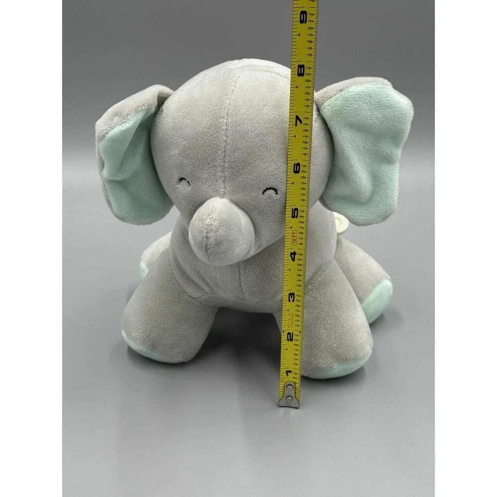 CARTERS Gray Mint Green Elephant Wind Up Musical Plush Moves Head Stuffed Animal